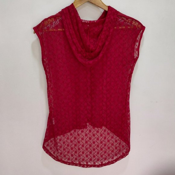 And lace red long short hoodie top - Picture 2 of 4